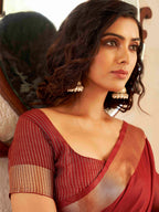 Tikhi Imli Maroon & Gold Toned Zari Woven Design Saree - Distacart