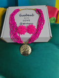 Inhanns All-Day Statement Beaded Necklace Set - Pink