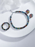 Inhanns Complete Look Crystal Statement 3-Piece Set (Adjustable Necklace + Earrings + Adjustable Bangle ) - Multi Colour