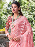 Saree Mall Floral Woven Design Pure Chiffon Beads & Stones Bagru Sarees - Distacart