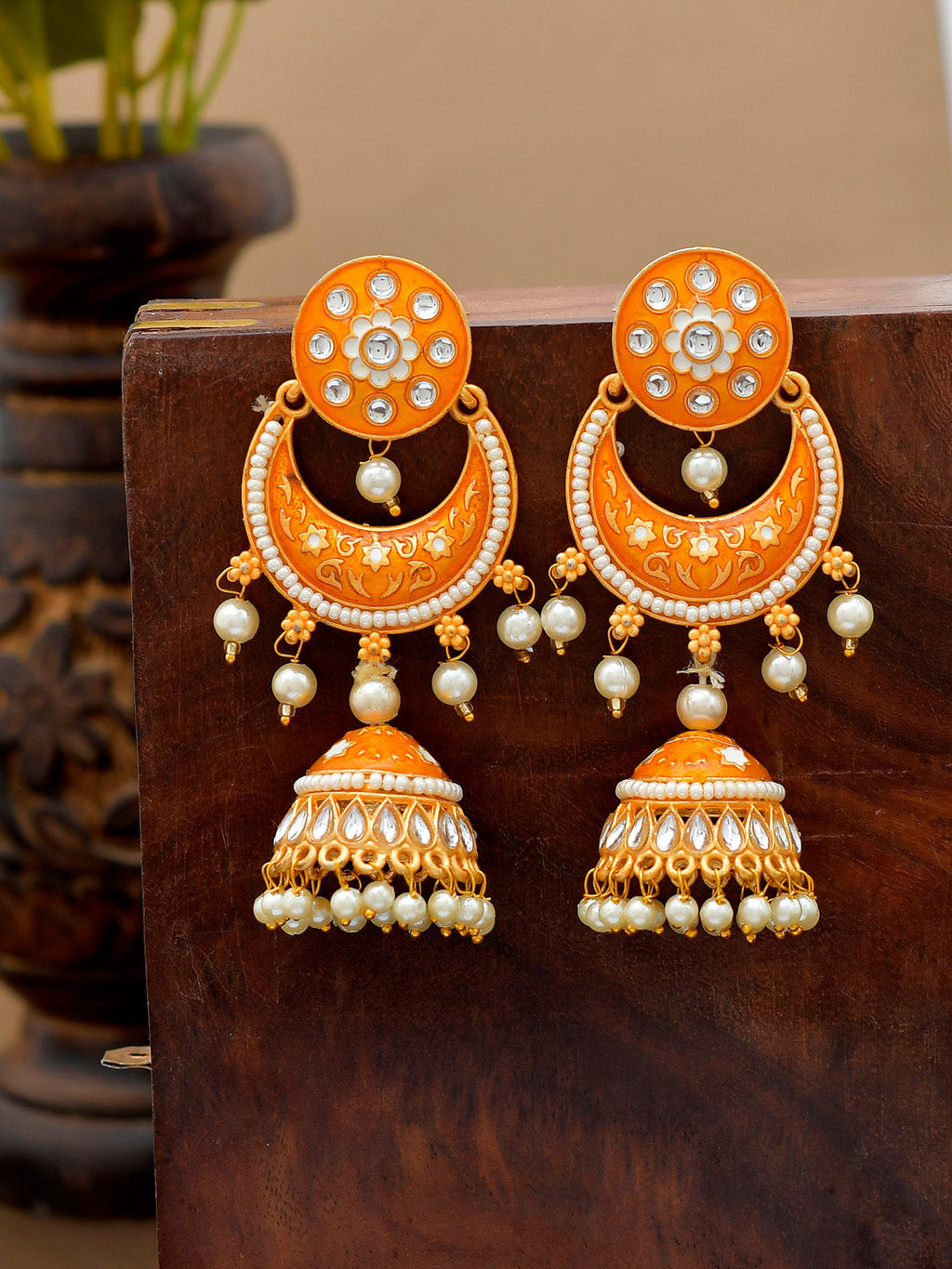 Shoshaa Orange Dome Shaped Jhumkas Earrings - Distacart