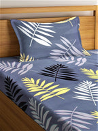 Home Sizzler Grey & White Floral 144 TC Single Bedsheet with 1 Pillow Covers