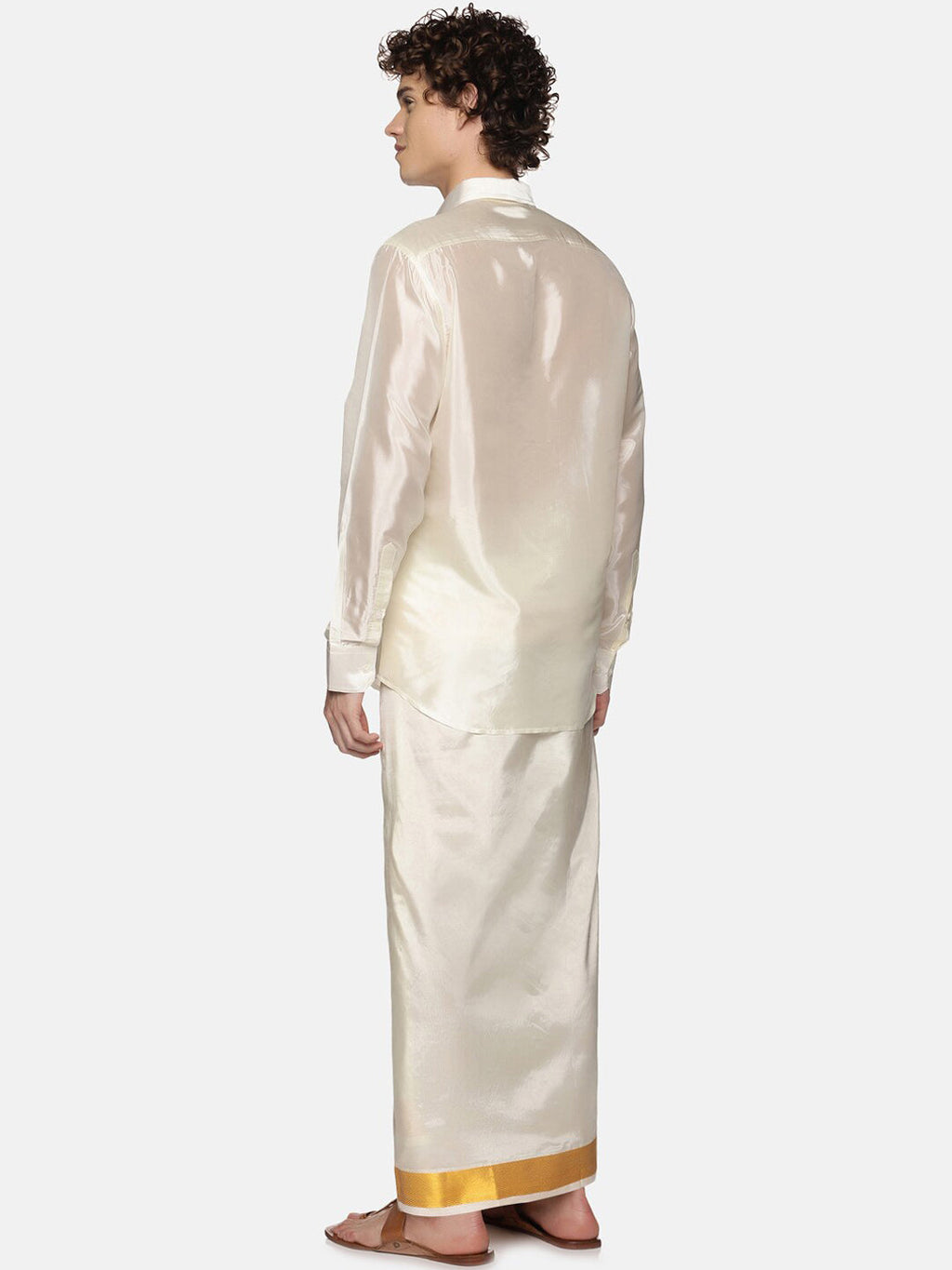 Sethukrishna Men Cream-Colored & Golden Solid Veshti - Distacart