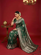 Shree Shyam Fashion Dark Green Silk Blend Saree - Distacart