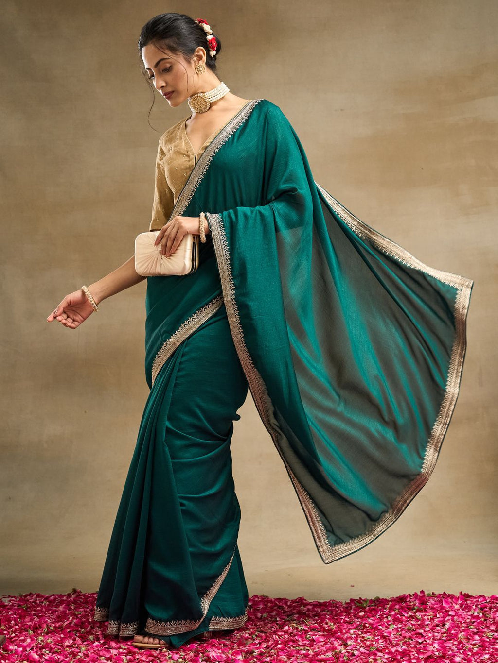 kasee Solid Embroidered Art Silk Saree