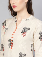 Vamika Printed Cotton Cream Party Wear/Casual Wear Kurta Set/Suit - Distacart