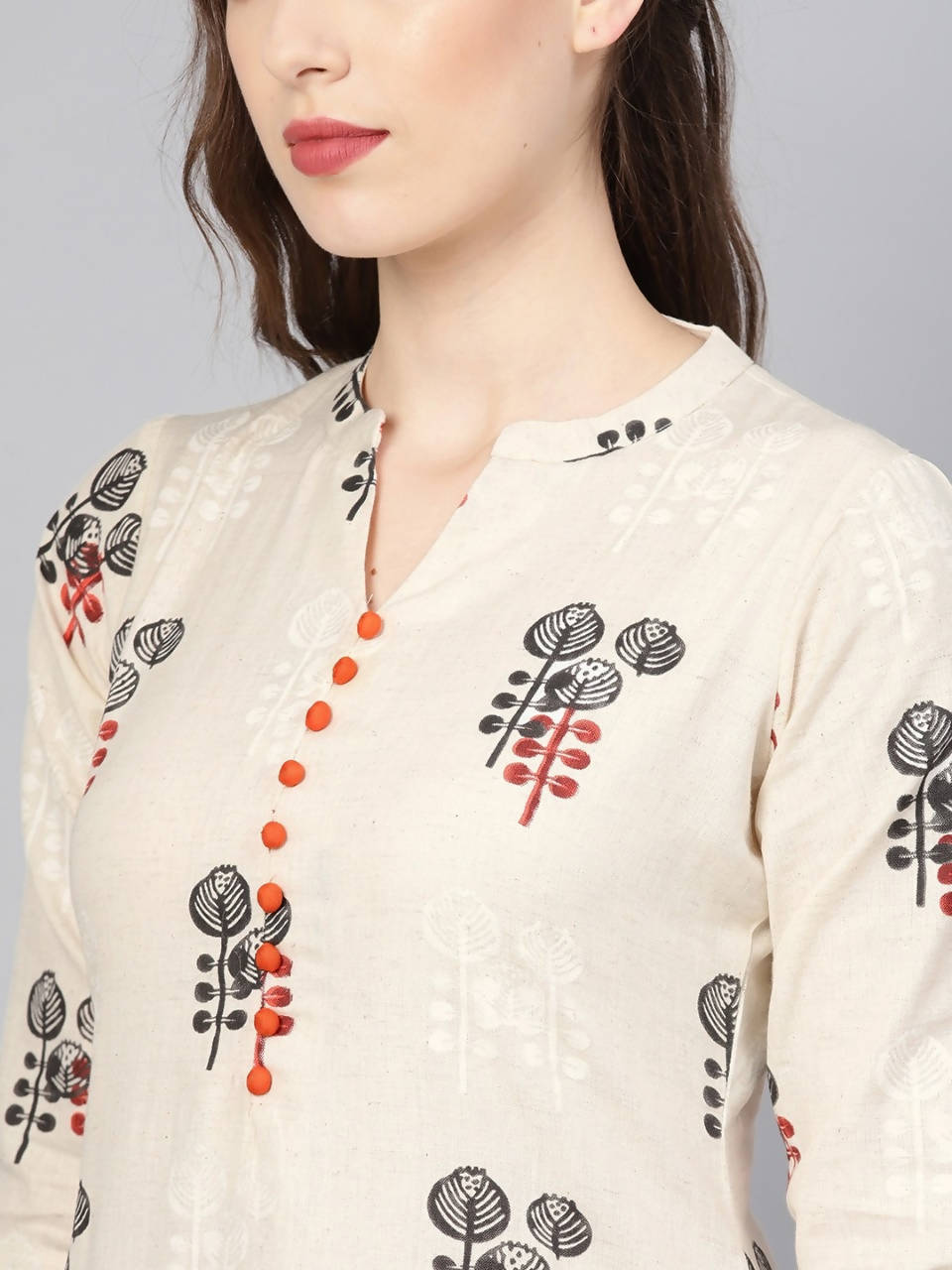 Vamika Printed Cotton Cream Party Wear/Casual Wear Kurta Set/Suit - Distacart