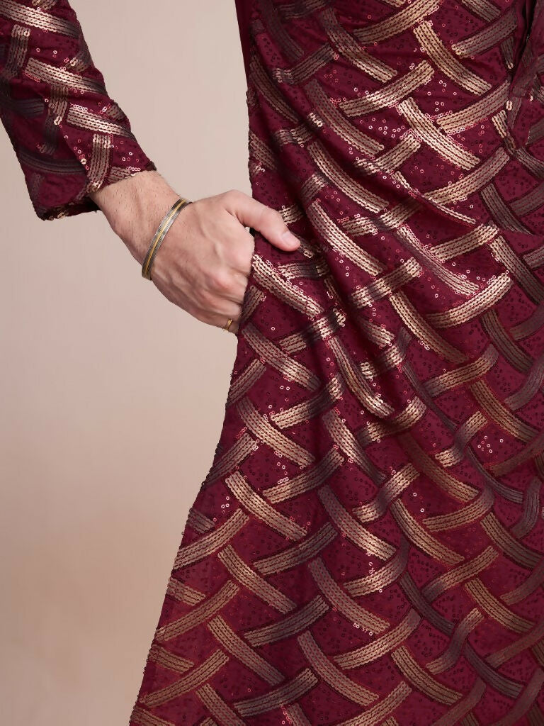 Vastranavya Traditional Festival Wear Pure Silk Thread & Sequence Embroidered Work Kurta