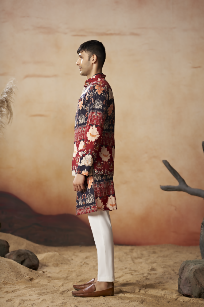 Blossom Print Cotton Nehru Jacket Set by Hilo Design