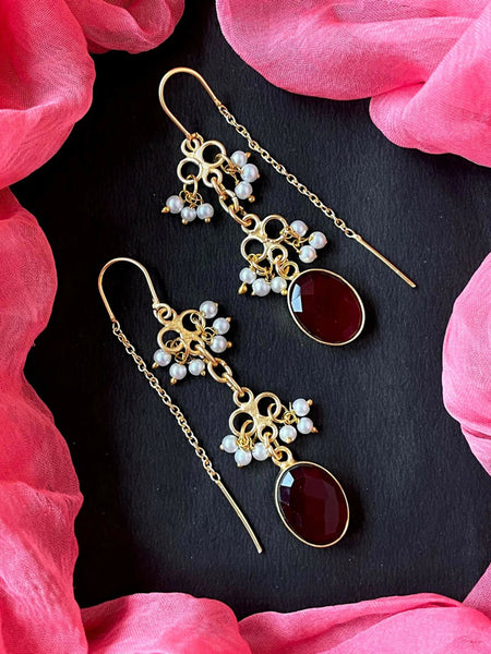 Joban Fashion Women Maroon Glass Cut Stone Beaded Earring