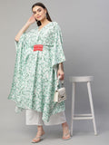 Ahalyaa Women Light Green Rayon Printed Flared Sleeve Kaftan Kurta - Distacart
