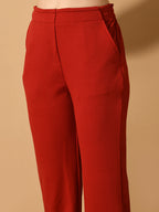 Myshka Women's Red Straight Fit Party Trouser