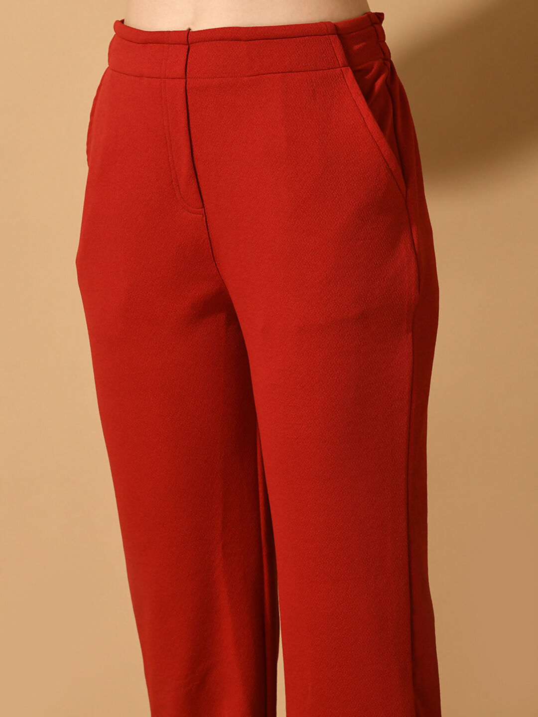 Myshka Women's Red Straight Fit Party Trouser