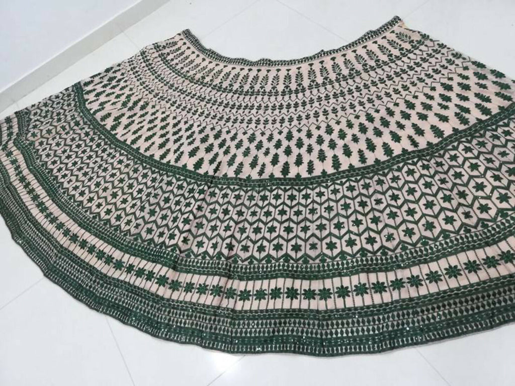 Jyoti Fashion Teal Green & Cream 3mm with Thread Embroidery Georgette Lehenga Choli with Dupatta