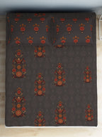 SPACES Aurum Grey Ethnic Motifs Pure Cotton 140 TC Queen Bedsheet with 2 Pillow Covers