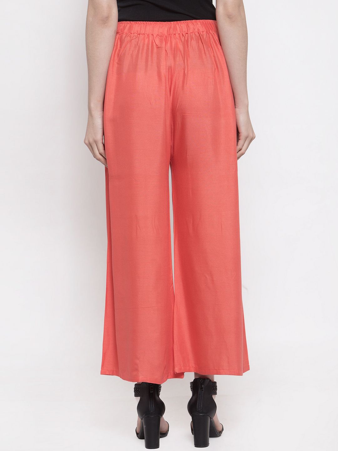 TAG 7 Women Peach-Coloured Solid Flared Palazzos
