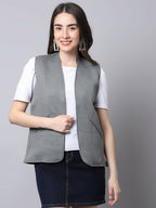 Even Apparels Grey Polyblend Open Front Women's Waistcoat - Distacart