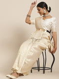 Saree Mall Cream-Coloured Zari Silk Blend Kanjeevaram Sarees - Distacart