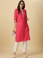 HERE&NOW Red & White Bandhani Printed Thread Work Kurta