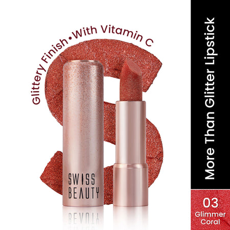 Swiss Beauty More Than Glitter Lipstick - 3 Glimmer Coral