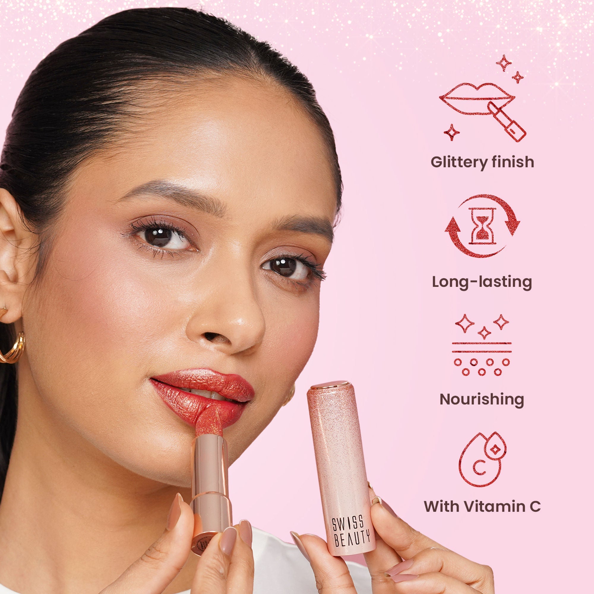 Swiss Beauty More Than Glitter Lipstick - 4 Glitter Rose - Distacart