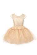 Asmaani Baby Girl's Gold Color Satin A-Line Frock (AS-DRESS-22132)