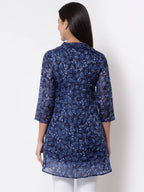 Myshka Women's Trendy Organza Printed Printed 3/4 Sleeve Round Neck Casual Multicolor Tunic