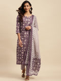 Sangria Maroon Floral Printed Pure Cotton Kurta With Trouser & Dupatta