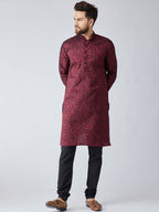 Sojanya Men Maroon Woven Design Straight Kurta