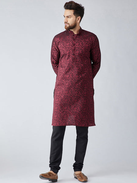 Sojanya Men Maroon Woven Design Straight Kurta