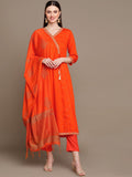 HERE&NOW Ethnic Motifs Printed Thread Work Angrakha Kurta with Palazzos & Dupatta