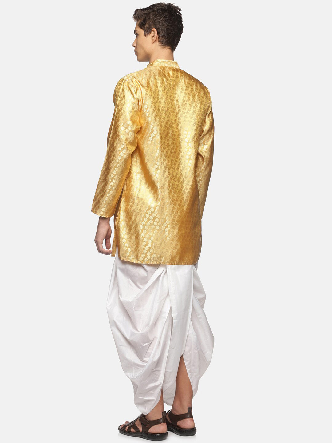 Sethukrishna Men Gold-Toned Ethnic Motifs Angrakha Kurta with Dhoti Pants - Distacart