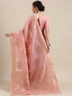 Saree Mall Pink Floral Linen Blend Banarasi Saree - Distacart