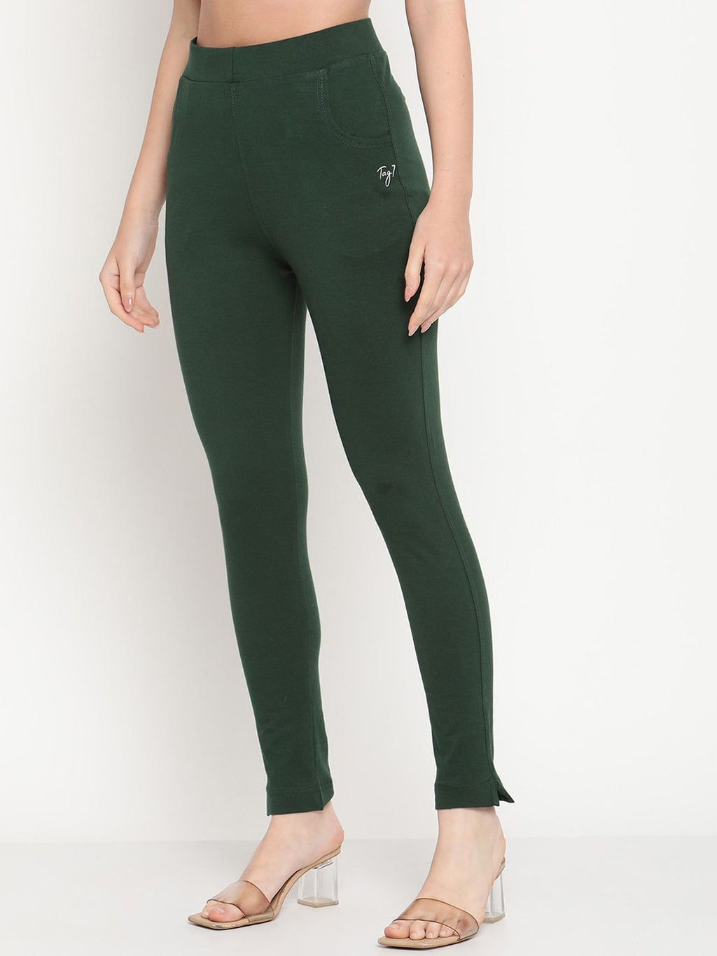TAG 7 Women Green Solid Ankle Length Leggings