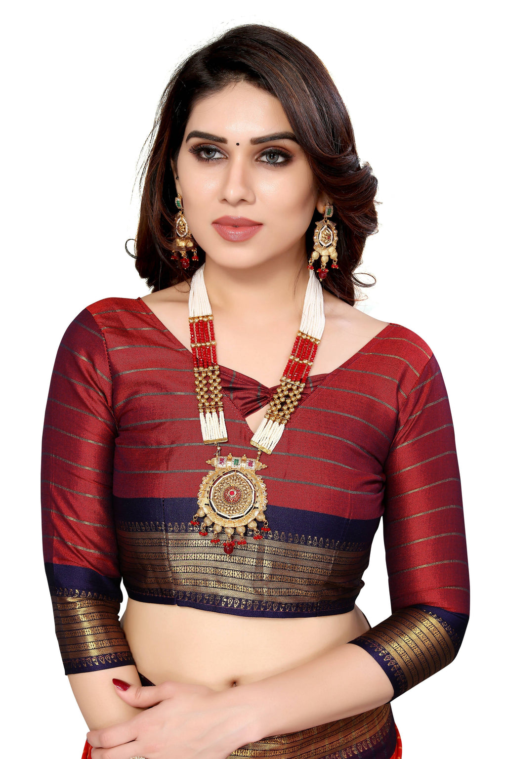Vamika Weaving Red Cotton Silk Saree - Distacart