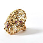 Mominos Fashion Joharkamal Gold-Polished Stone Studded Adjustable Finger Ring - Design 13