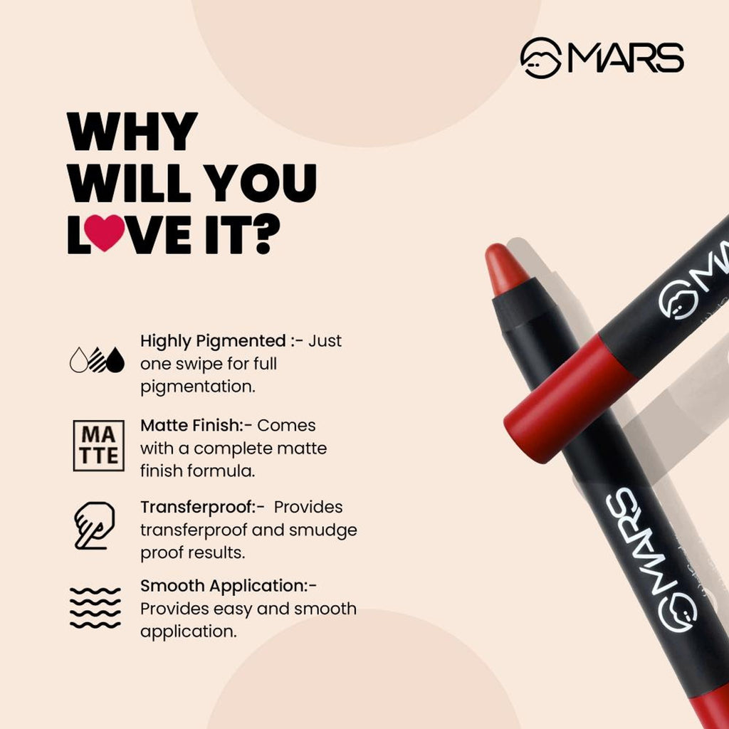 MARS Cosmetics Won't Smudge Won't Budge Lip Crayon - I Am Fearless - Distacart