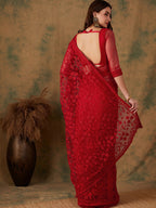 Sangria Embroidered Net Sarees - Distacart