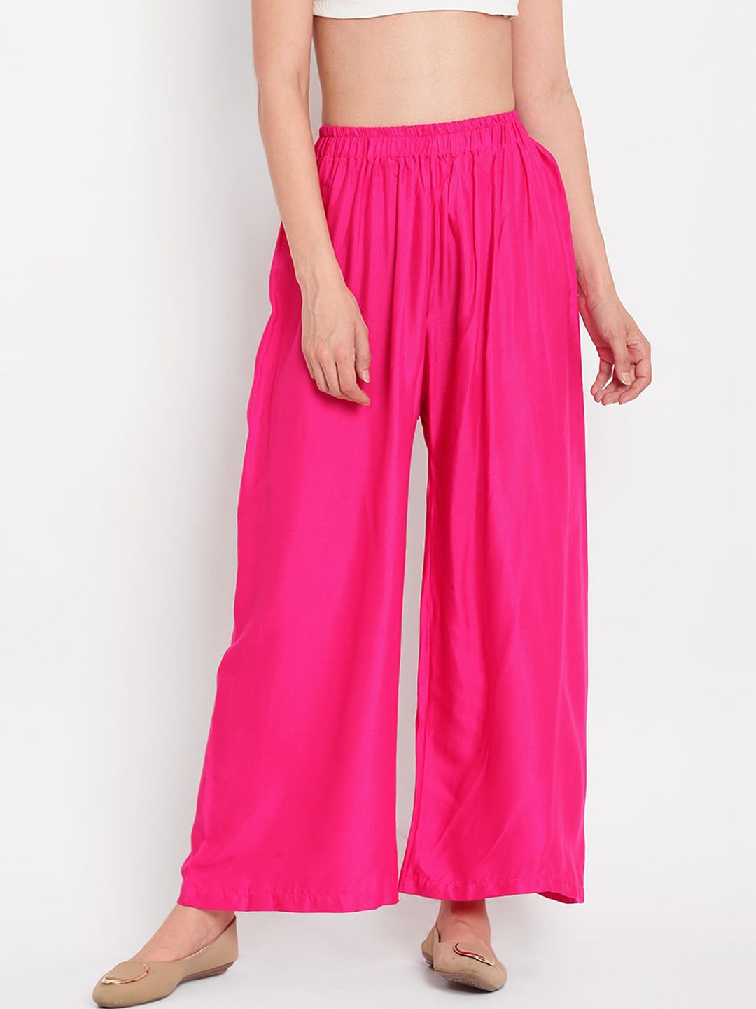 TAG 7 Women Pink Solid Flared Palazzos