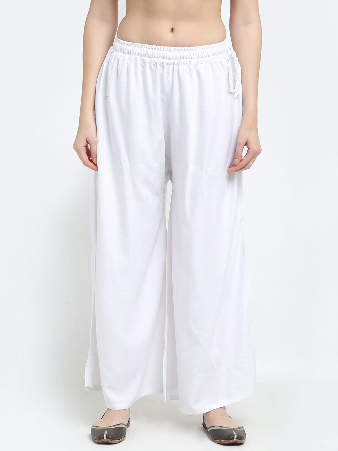 TAG 7 Women Set Of 2 White & Blue Flared Ethnic Palazzos