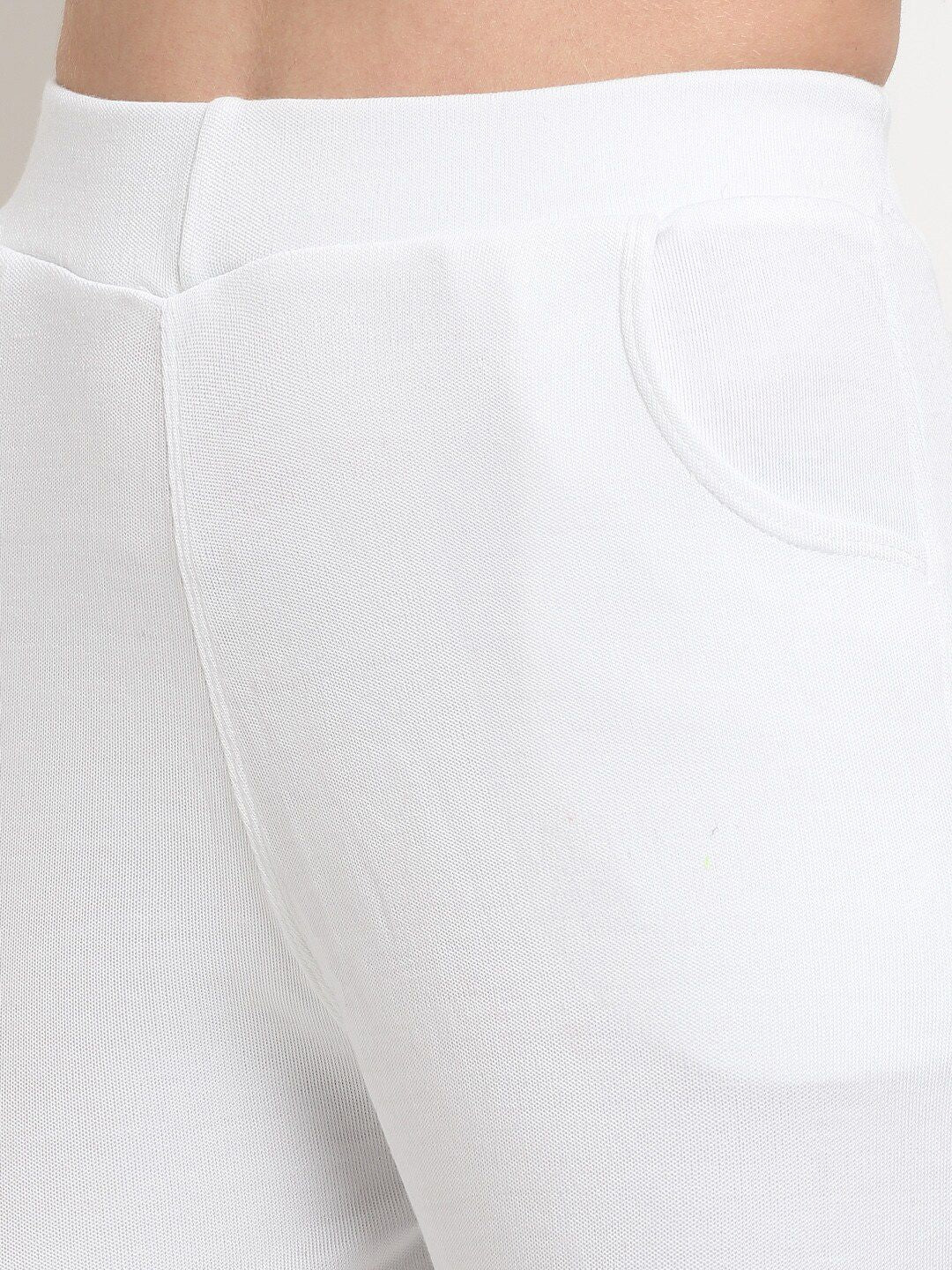 TAG 7 Women White Solid Ankle Length Leggings Pants