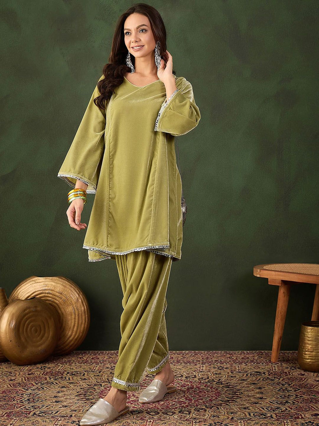 Sangria Mirror Detail Pakistani Kurta & Salwar Set