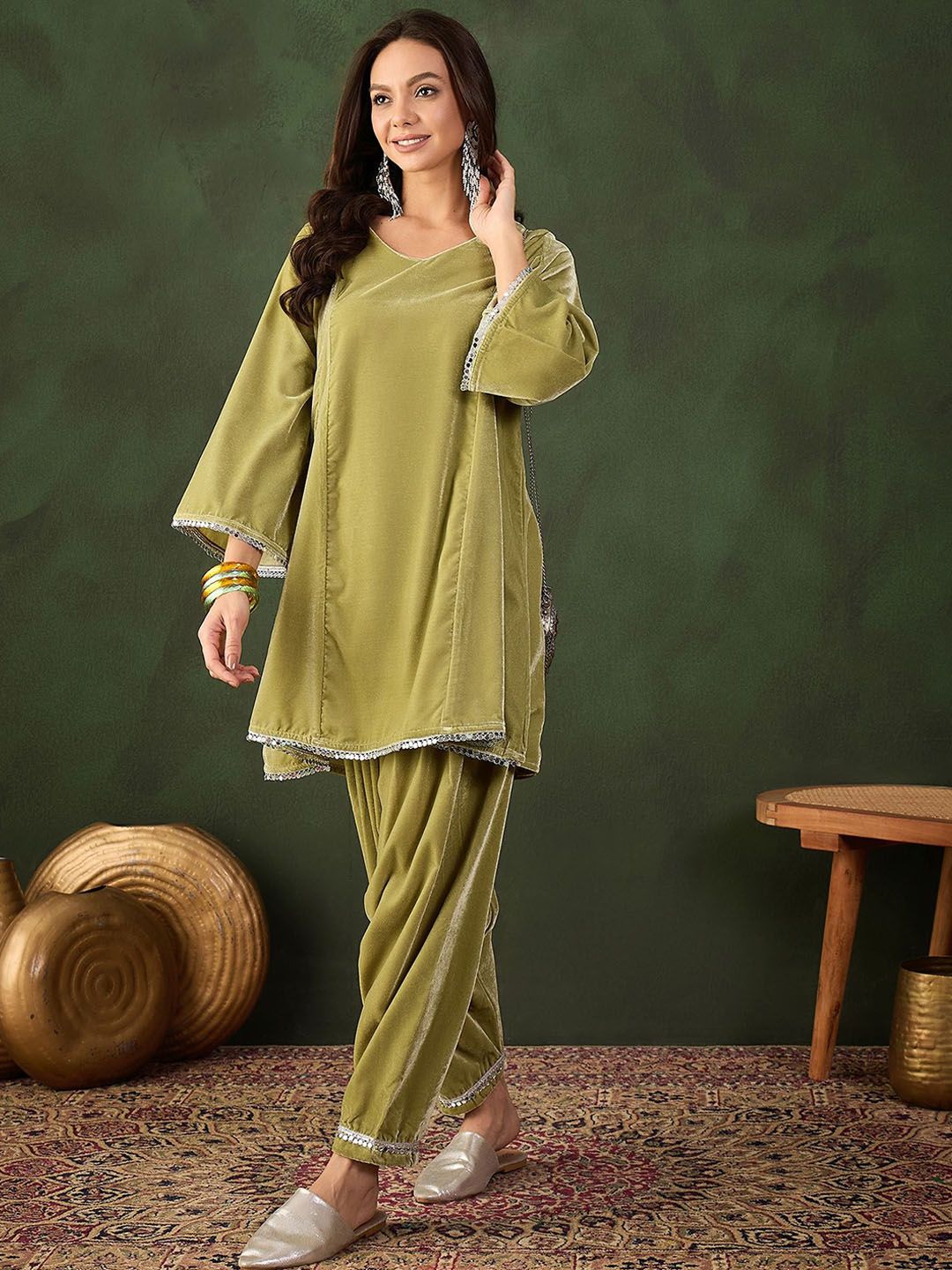 Sangria Mirror Detail Pakistani Kurta & Salwar Set
