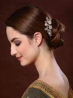 Panash Women Gold-Toned & White Embellished Comb Pin - Distacart