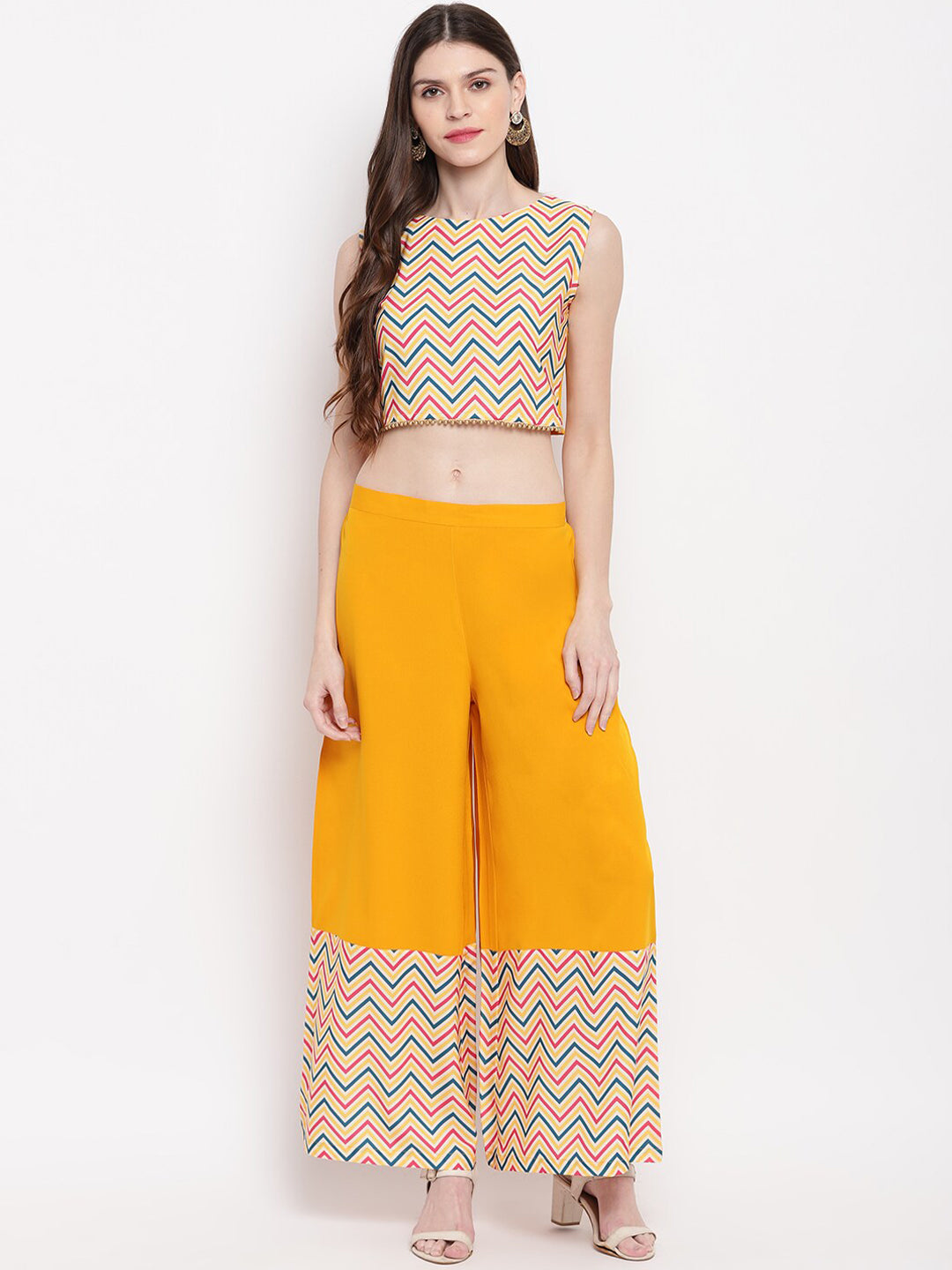 Janasya Yellow & Pink Solid Top with Kurta & Palazzos - Distacart