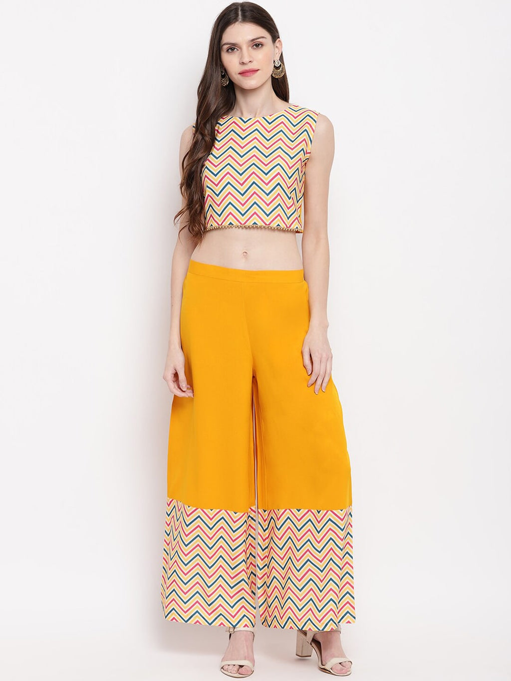 Janasya Yellow & Pink Solid Top with Kurta & Palazzos - Distacart