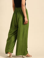 TAG 7 Women Green Solid Wide Leg Palazzos