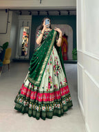 Vastranavya Floral And Patola Print With Foil Work Lehenga with Unstitched Blouse - Green