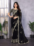 Vastranavya Black Embroidery Work Shimmer Chiffon Saree with Unstitched Blouse - Distacart