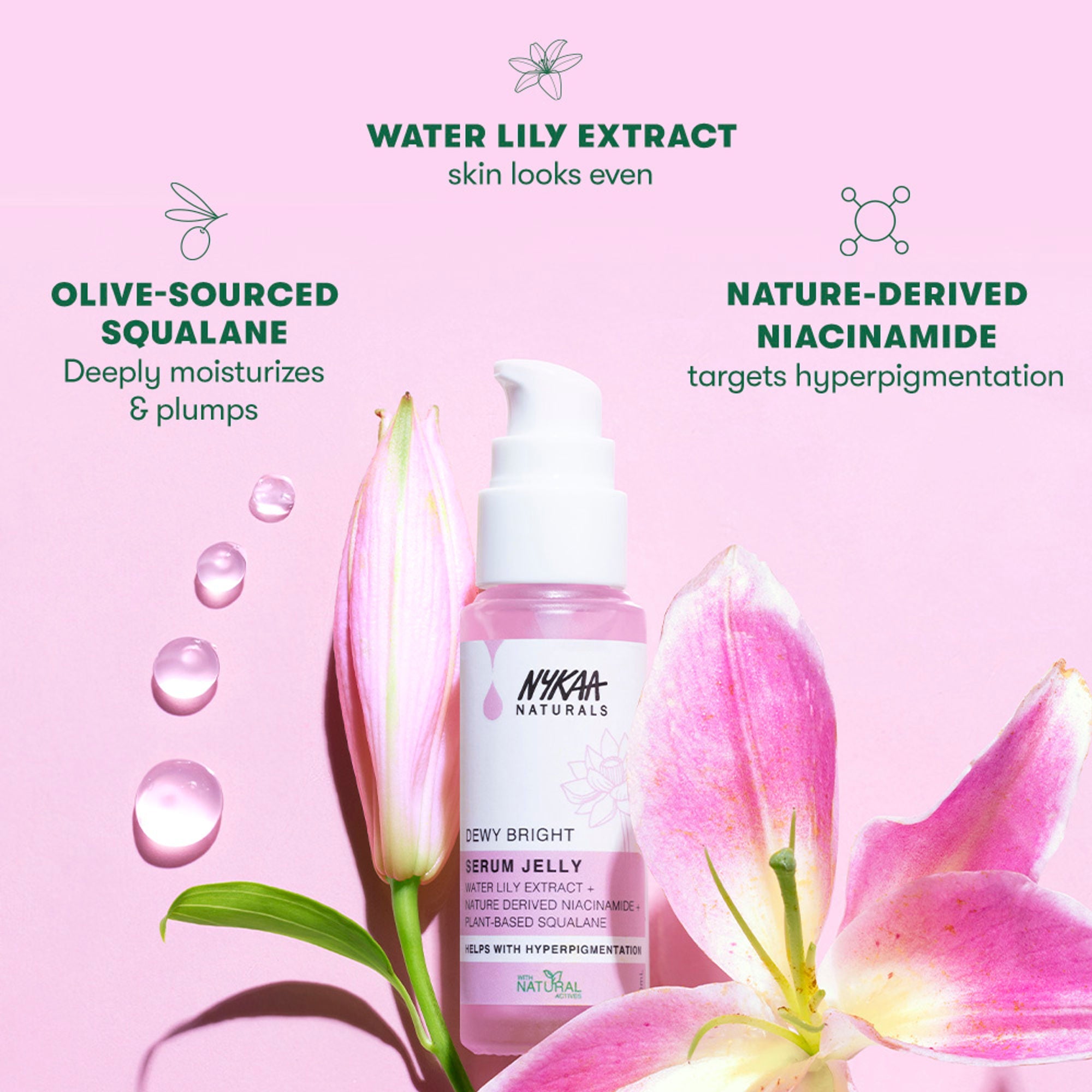 Nykaa Naturals Glow Brightening Niacinamide & Waterlily Face Serum Jelly with Squalane, Non-sticky